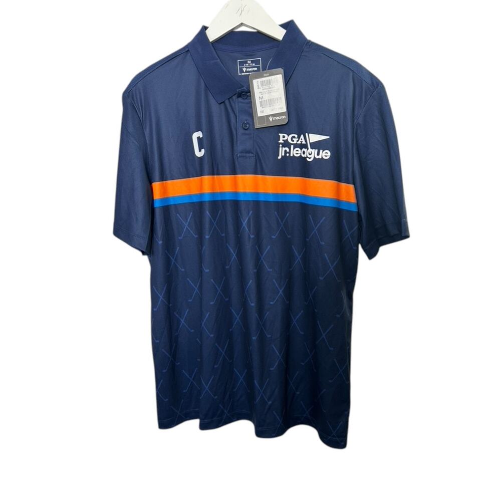 Macron PGA JR League Golf Performance Navy Blue Sport Polo Shirt Medium New